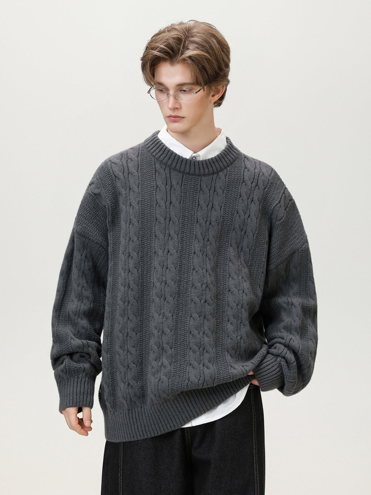 Suéter Tejido Texturizado de Cuello Redondo para Hombre - vista 9