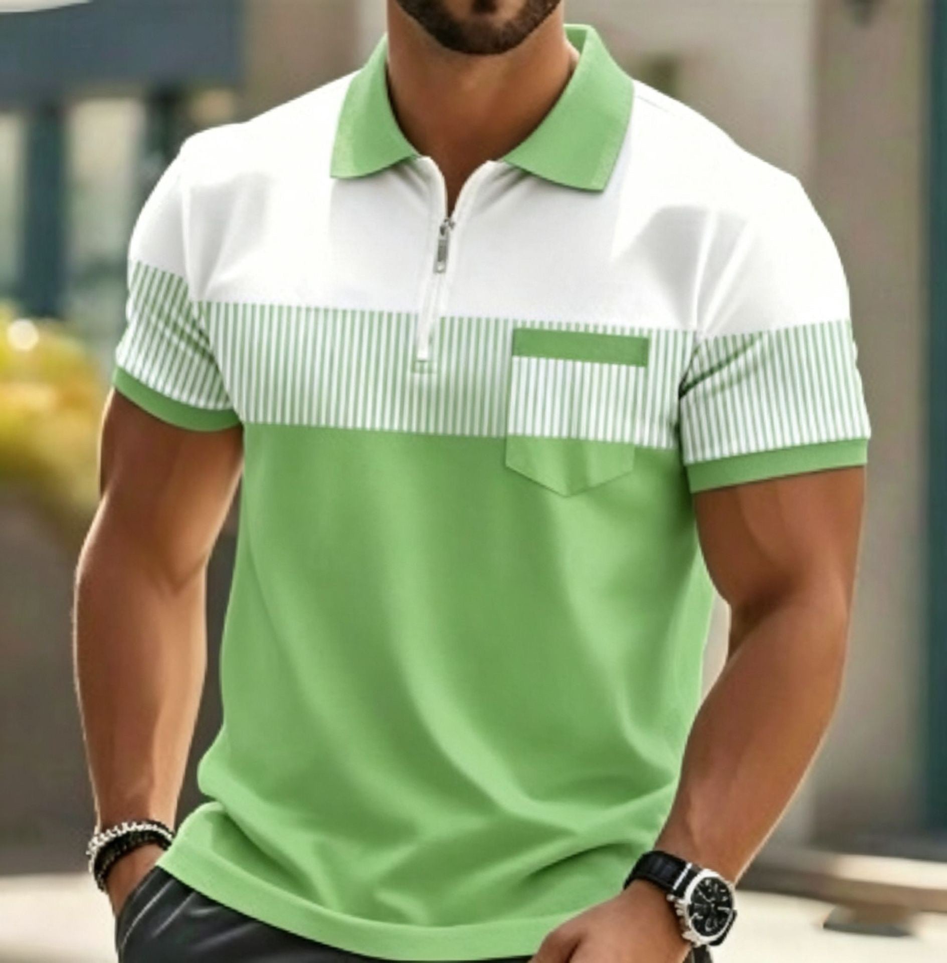 Polo pour homme avec impression 3D et fermeture au niveau du col