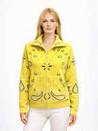 Cardigan en tricot motif cachemire avec fermeture éclair et col montant style rétro