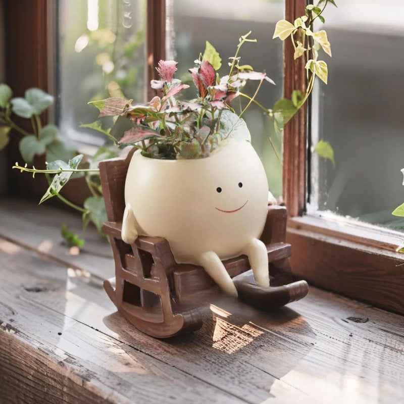 Smiling Face Rocking Chair Flowerpot