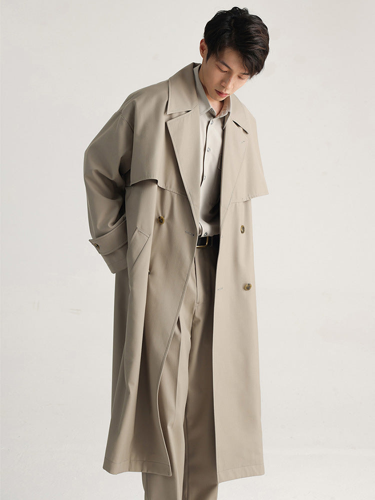 Mens Long Double Breasted Trench Coat