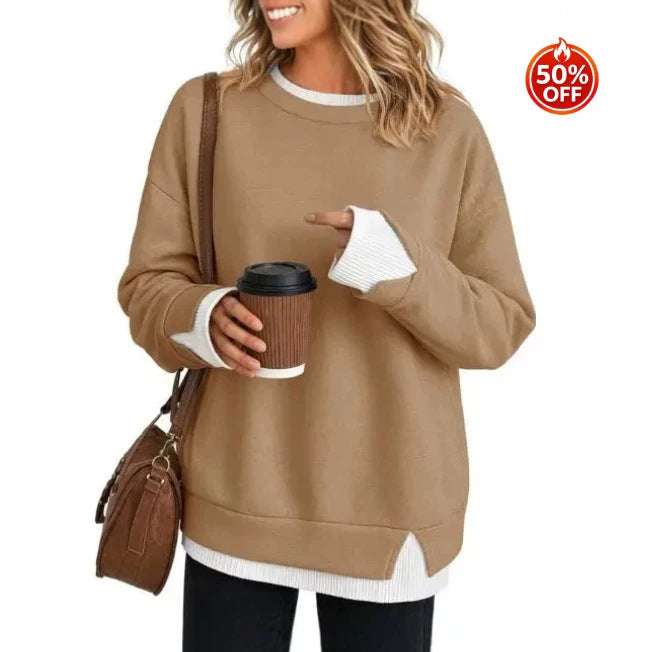 Sweat-shirt ample pour femme, à manches longues, doux et décontracté