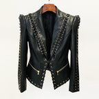 Veste cintrée noire en similicuir à lacets pour femme
