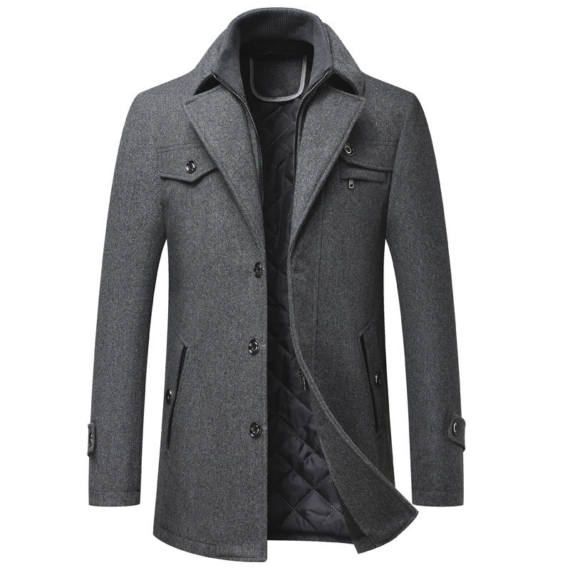 Manteau classique en laine pour homme, longueur mi-longue avec revers