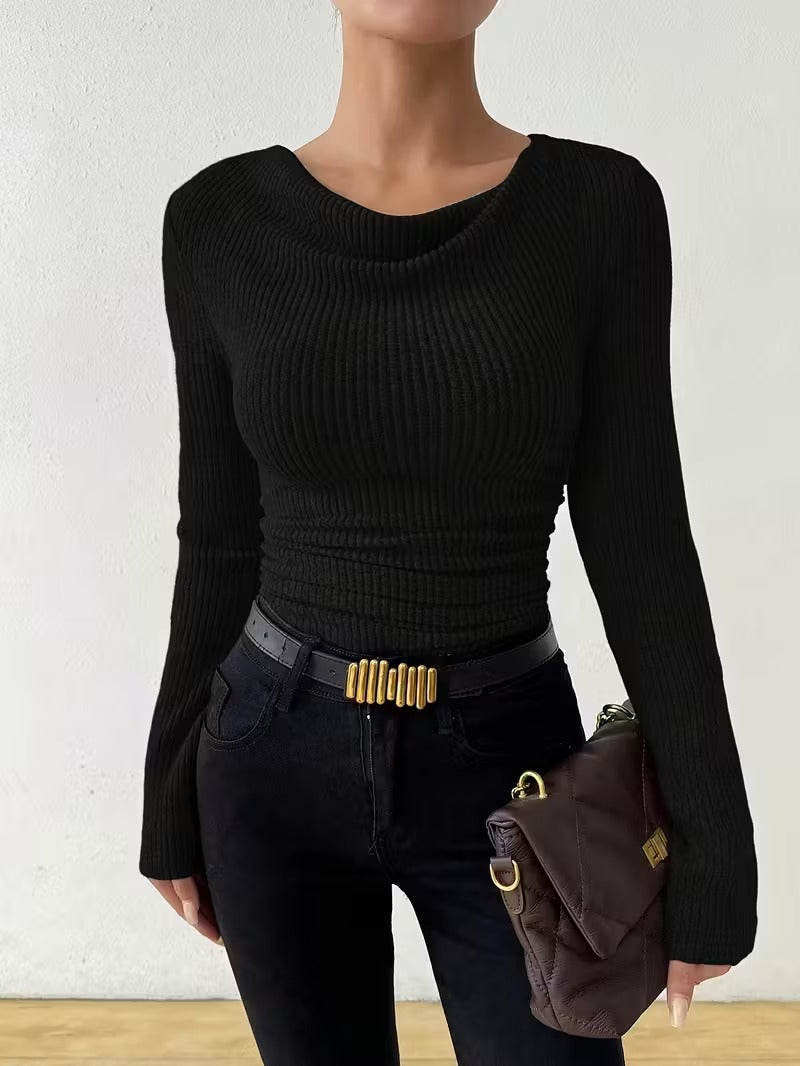 Pull ample en maille unie à manches longues pour femme