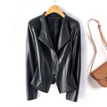 Womens PU Leather Biker Jacket Slim Fit Lapel Zipper