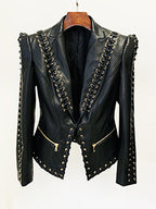 Veste cintrée noire en similicuir à lacets pour femme