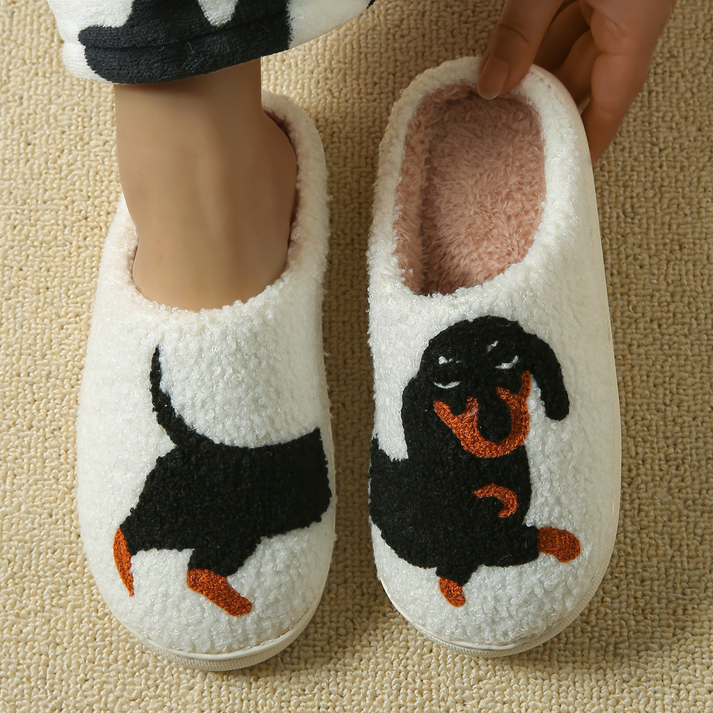 Cross-Border Cartoon Dachshund Closed-Toe Cotton Slippers, Plush Home Slippers for Autumn and Winter, Lightweight Indoor Maternity Slippers