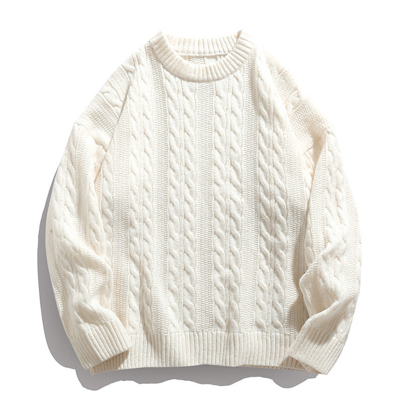 Pull homme col rond en maille torsadée