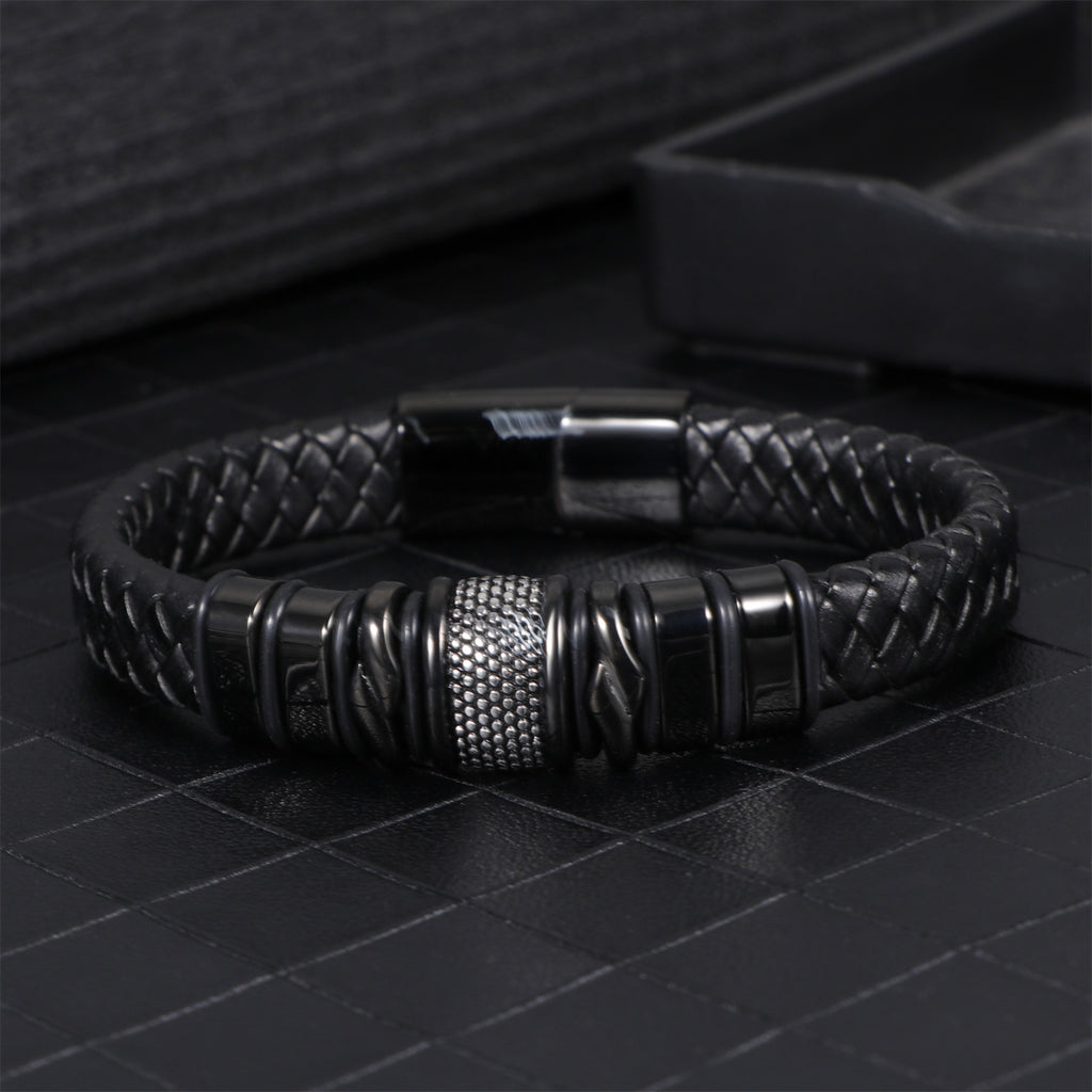Men's business leather bracelet simple stainless steel magnetic bracelet fashion versatile trend woven leather bracelet