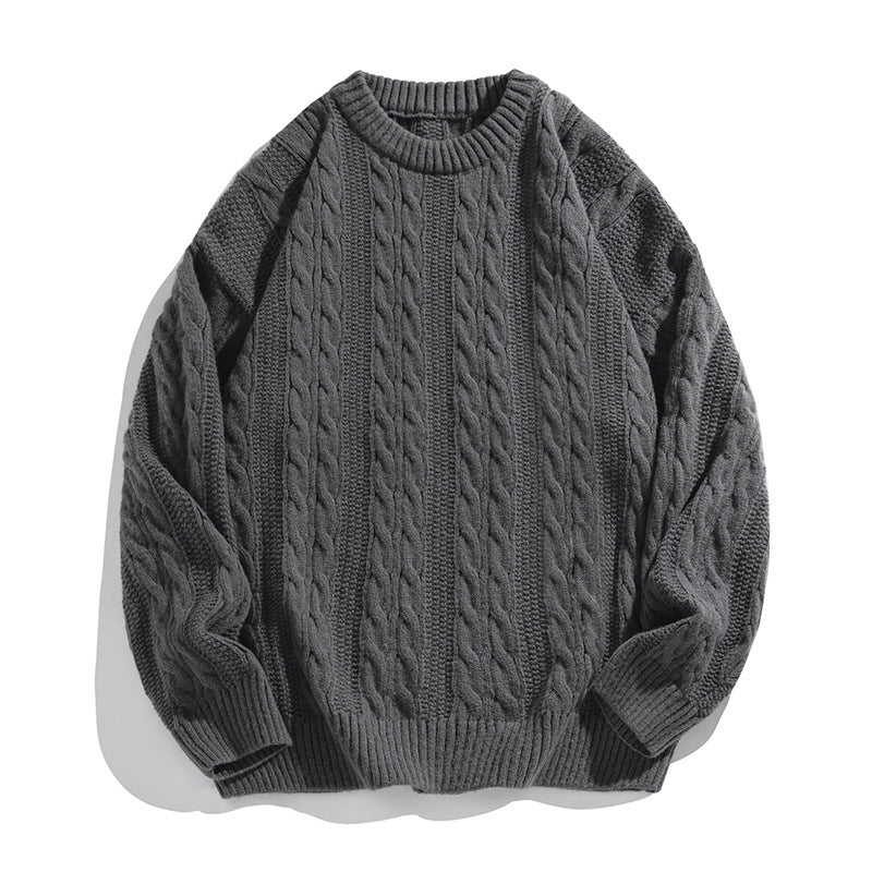 Pull homme col rond en maille torsadée