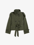 Trench-coat court pour femme avec ceinture et double boutonnage