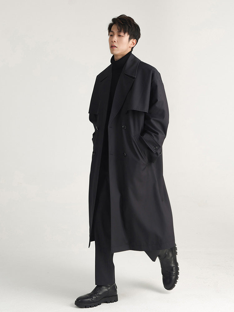 Mens Long Double Breasted Trench Coat