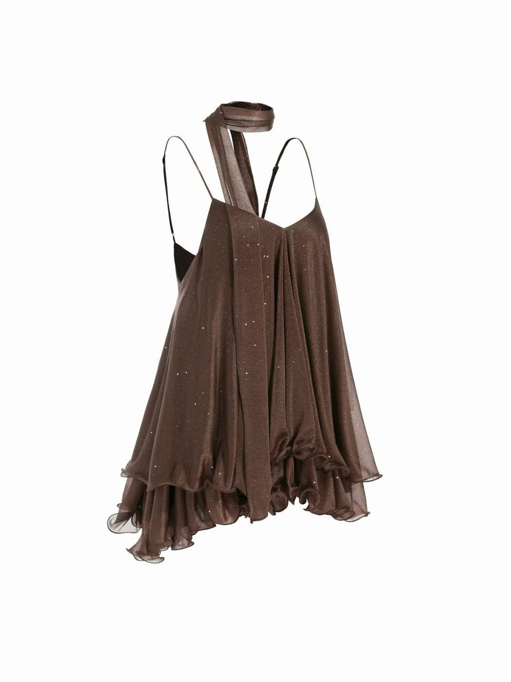Sparkle Knit Halter Dress with Leaf Edge