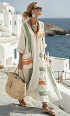 Robe caftan imprimée 3D col en V grandes tailles