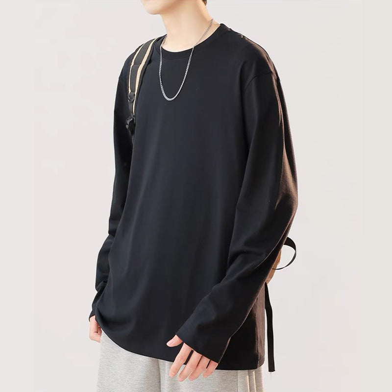 T-shirt épais en coton pour homme, manches longues et coupe ample