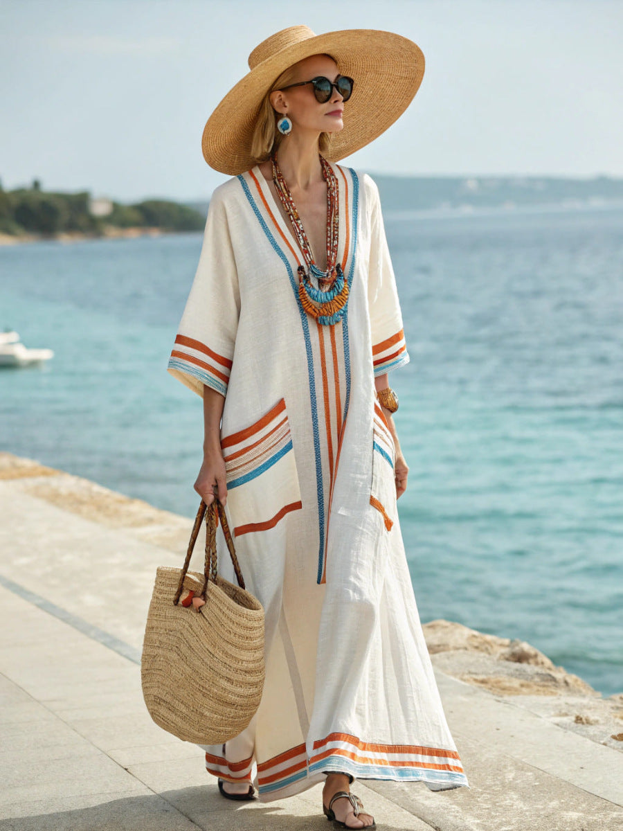 Robe caftan imprimée 3D col en V grandes tailles