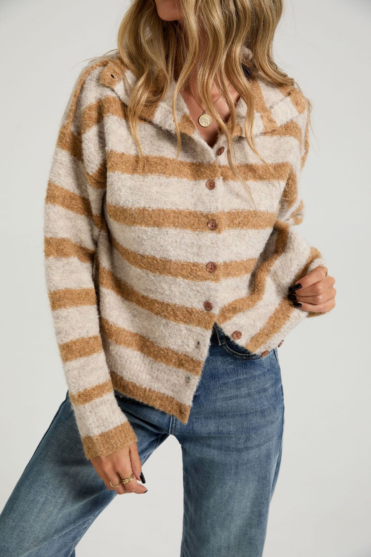 Sweater Knitted Cardigan Loose Striped Coat