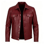 Veste en Similicuir pour Homme avec Revers et Coupe Slim