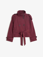 Trench-coat court pour femme avec ceinture et double boutonnage