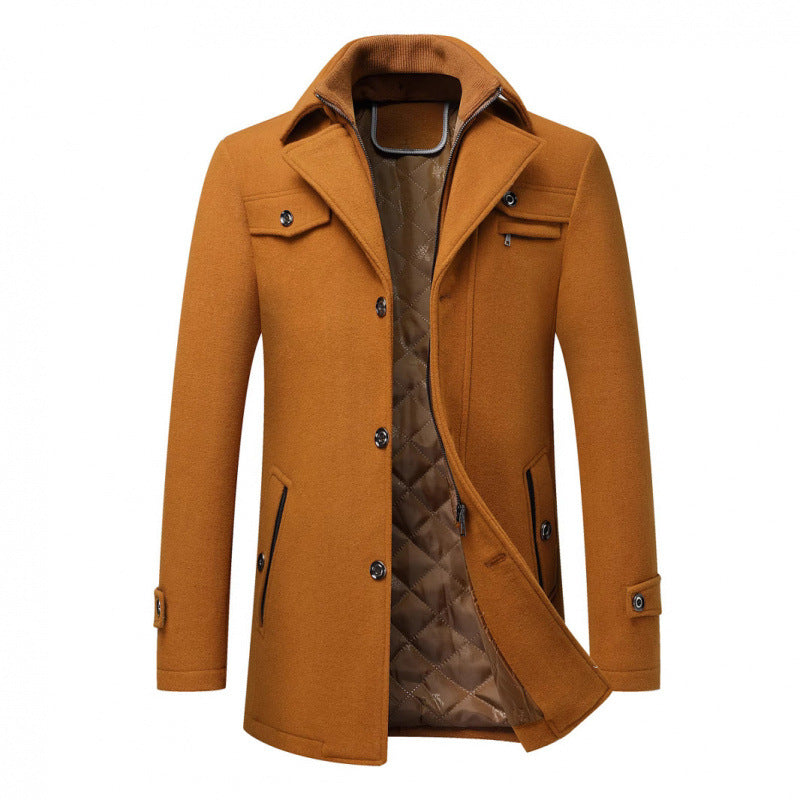 Manteau classique en laine pour homme, longueur mi-longue avec revers