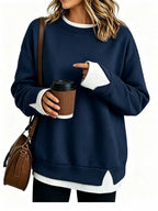 Sweat-shirt ample pour femme, à manches longues, doux et décontracté