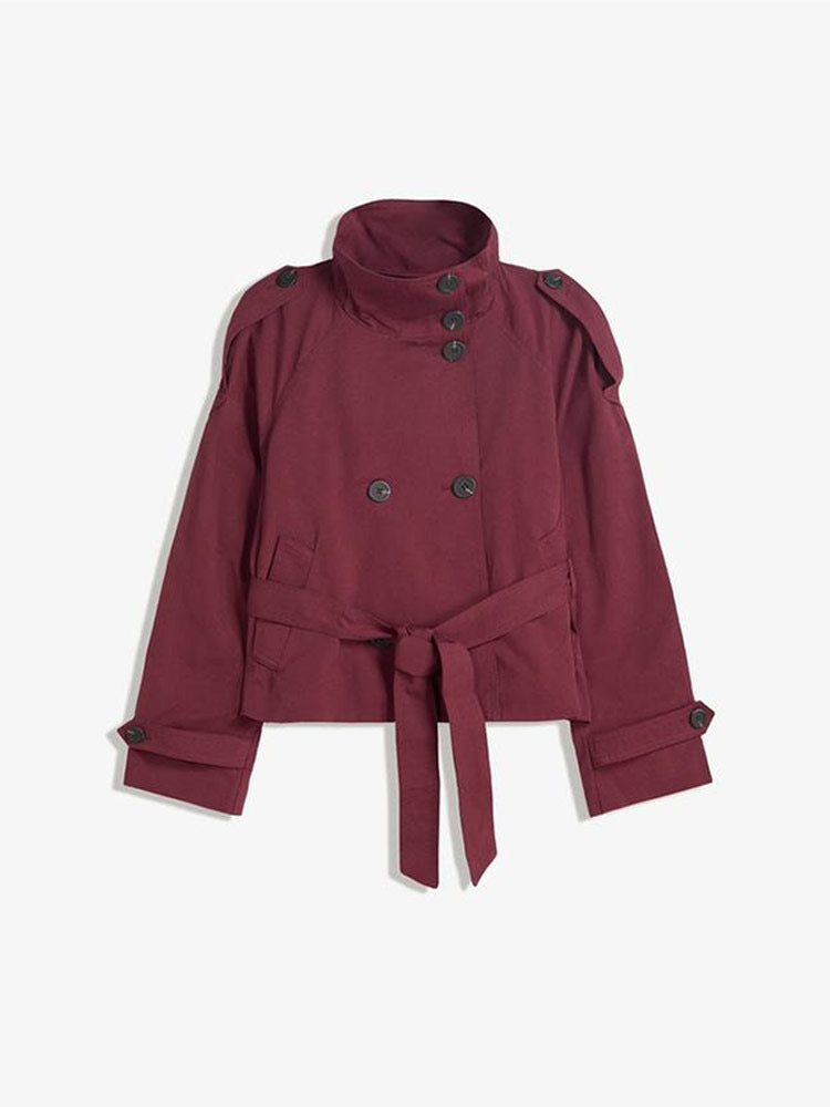 Trench-coat court pour femme avec ceinture et double boutonnage