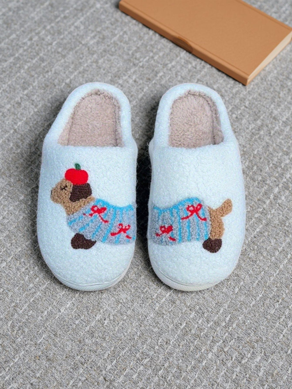Cross-Border Cartoon Dachshund Closed-Toe Cotton Slippers, Plush Home Slippers for Autumn and Winter, Lightweight Indoor Maternity Slippers