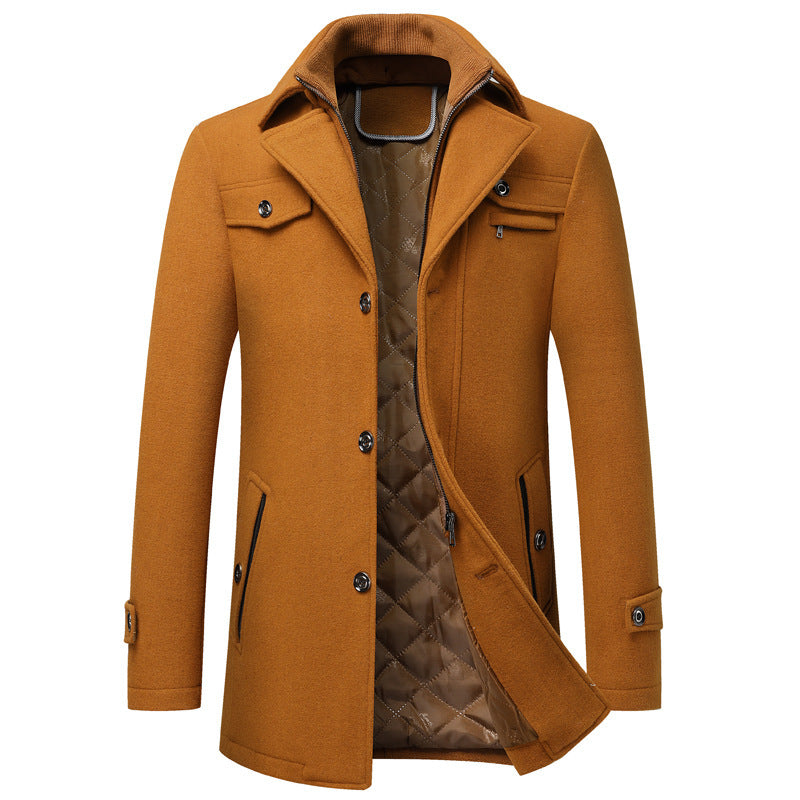 Manteau classique en laine pour homme, longueur mi-longue avec revers