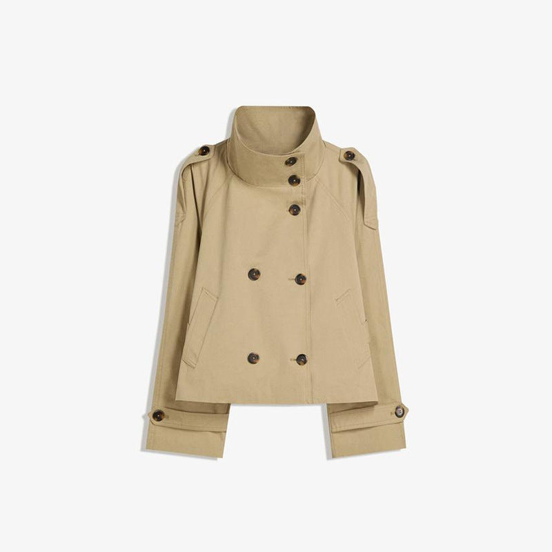 Trench-coat court pour femme avec ceinture et double boutonnage
