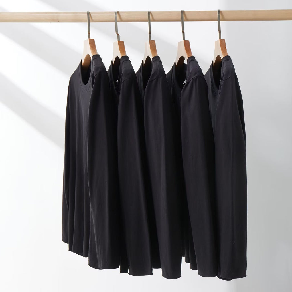 T-shirt épais en coton pour homme, manches longues et coupe ample