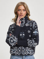 Cardigan en tricot motif cachemire avec fermeture éclair et col montant style rétro