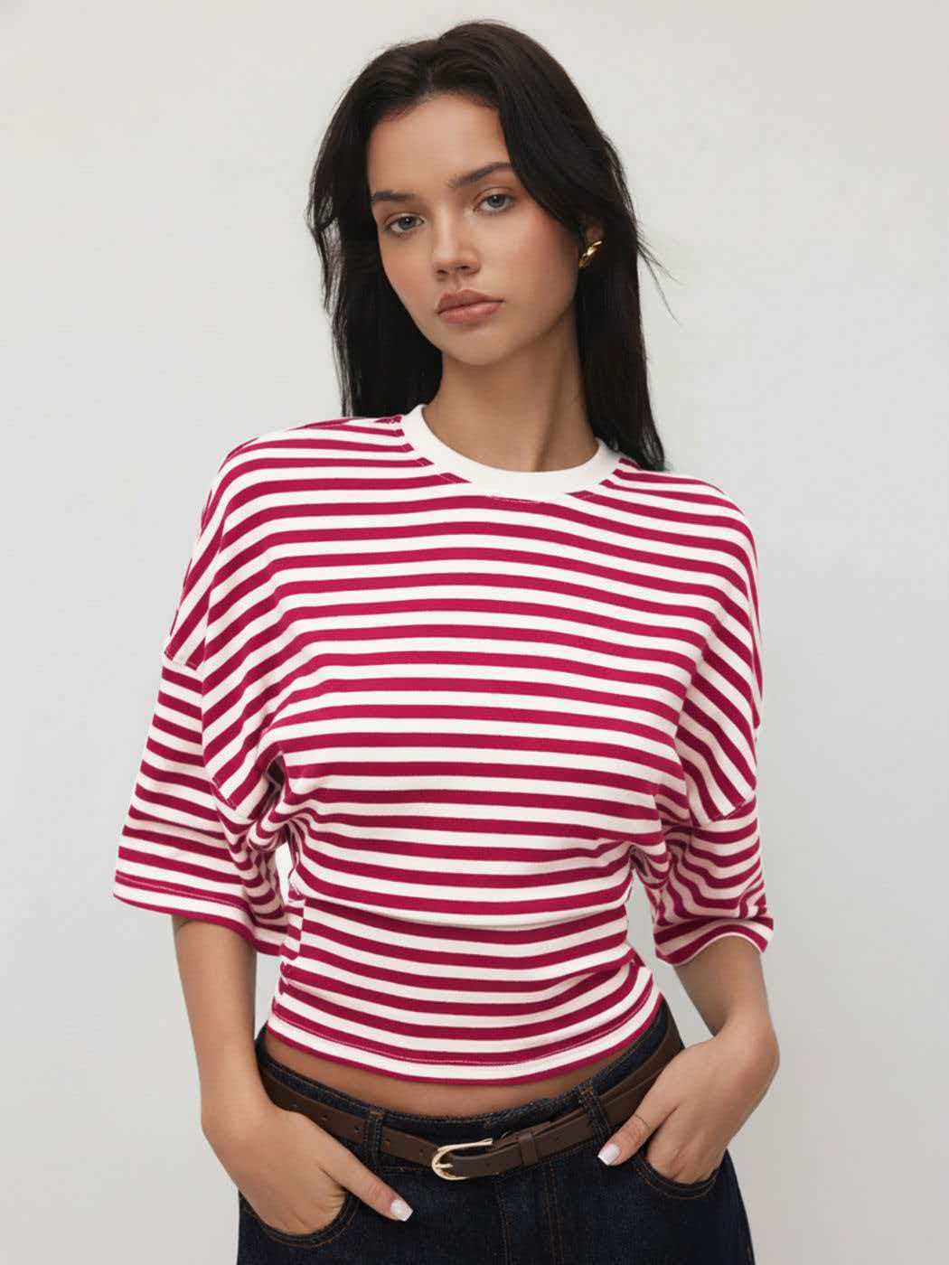Summer New Round Neck Striped T-shirt Top