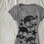 T-shirt court imprimé crâne style rétro urbain