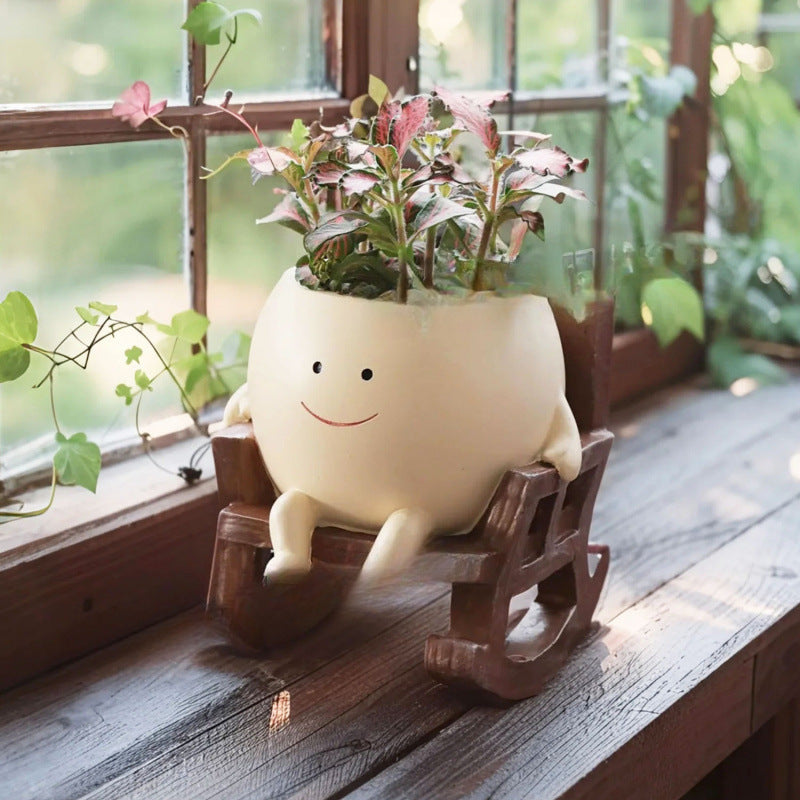 Smiling Face Rocking Chair Flowerpot