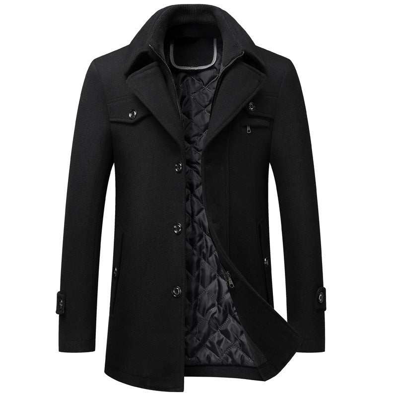 Manteau classique en laine pour homme, longueur mi-longue avec revers