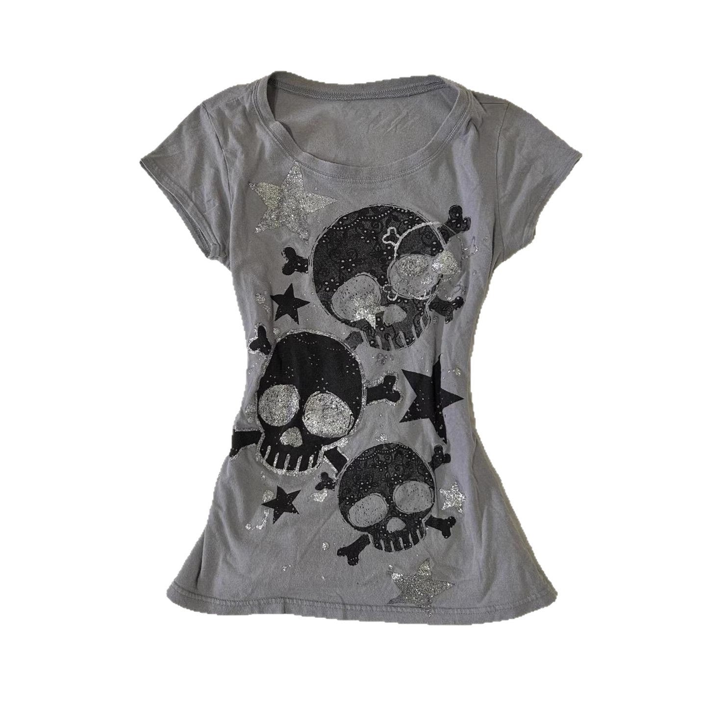 T-shirt court imprimé crâne style rétro urbain