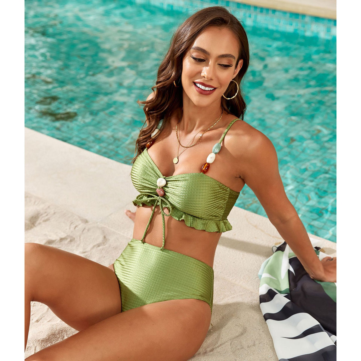 Bikini de Tres Piezas para Mujer con Detalles de Cuentas - vista 10