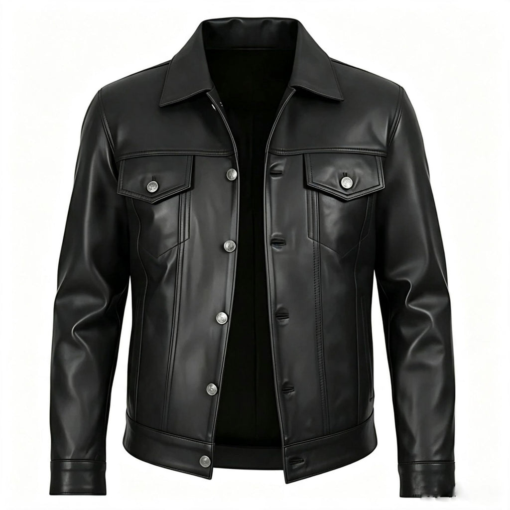 Veste en Similicuir pour Homme avec Revers et Coupe Slim