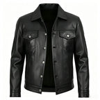 Veste en Similicuir pour Homme avec Revers et Coupe Slim