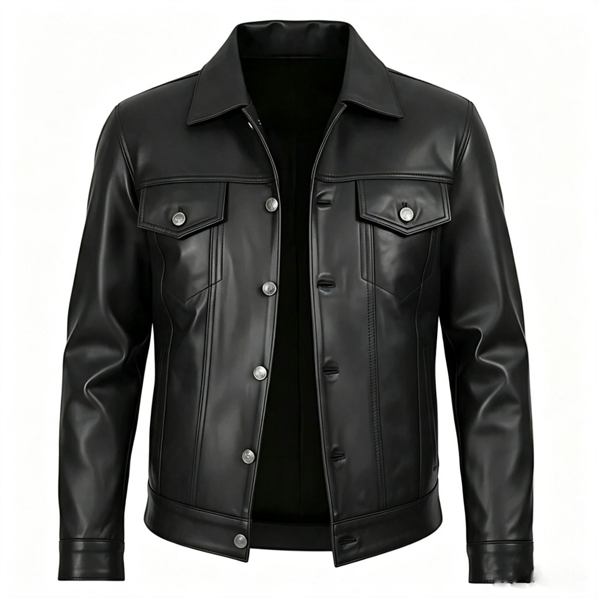 Veste en Similicuir pour Homme avec Revers et Coupe Slim