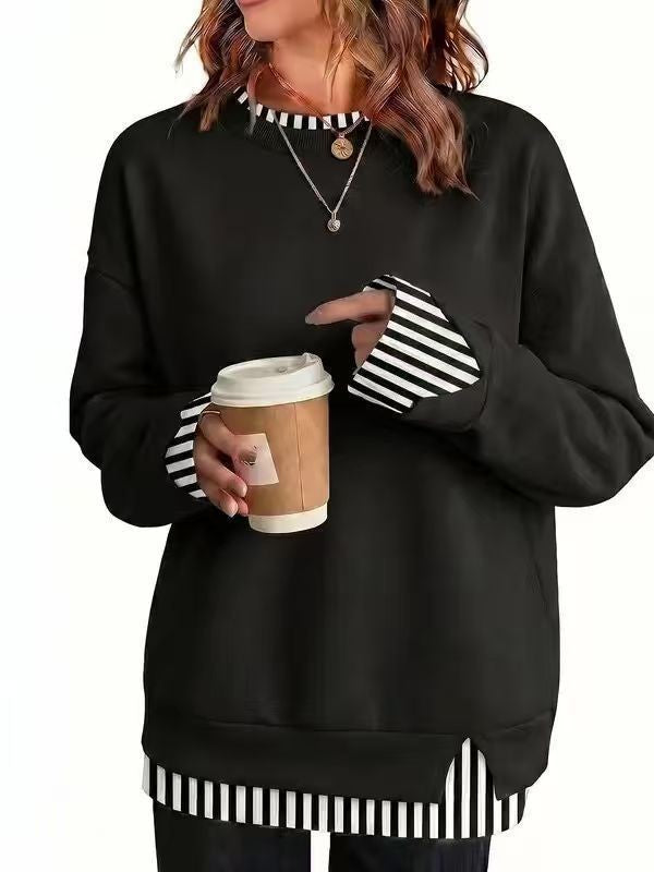 Sweat-shirt ample pour femme, à manches longues, doux et décontracté
