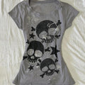T-shirt court imprimé crâne style rétro urbain