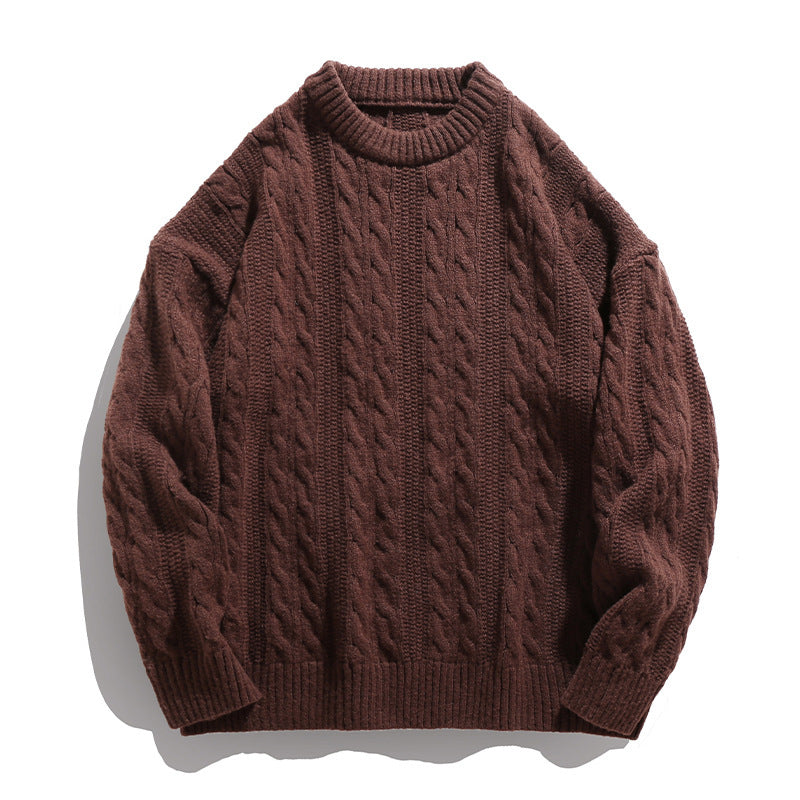 Pull homme col rond en maille torsadée