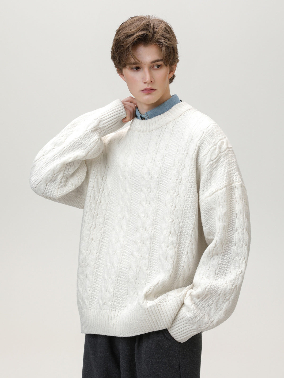Suéter Tejido Texturizado de Cuello Redondo para Hombre - vista 8