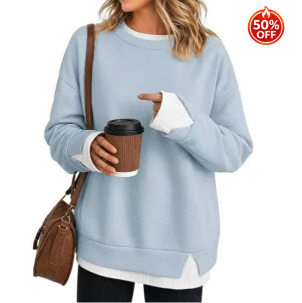 Sweat-shirt ample pour femme, à manches longues, doux et décontracté