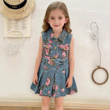 Vestido de Mezclilla Floral sin Mangas para Niña con Cinturón | Imagen 2 | My Store Plus