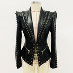 Veste cintrée noire en similicuir à lacets pour femme