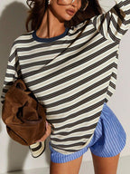 T-shirt rayé à manches longues et coupe ample pour femme