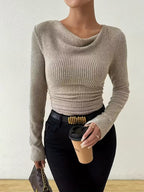 Pull ample en maille unie à manches longues pour femme